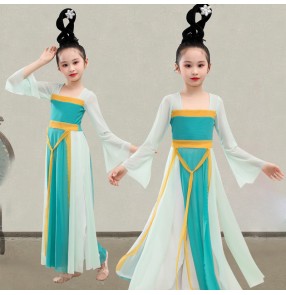 Children's folk classical dance costumes princess fairy dress hanfu for kids Chinese fan dance performance oufits ancient style Han and Tang Queen dance costumes